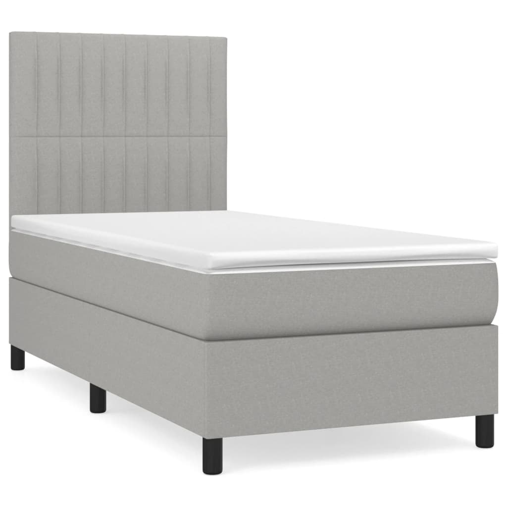 Pat box spring cu saltea, gri deschis, 90x190 cm, textil GartenMobel Dekor