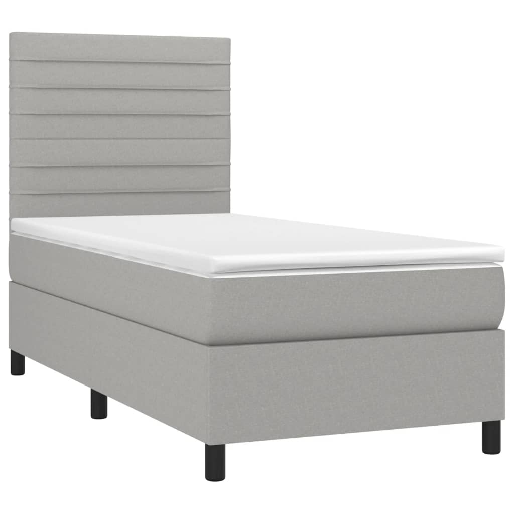 Pat box spring cu saltea, gri deschis, 90x200 cm, textil GartenMobel Dekor