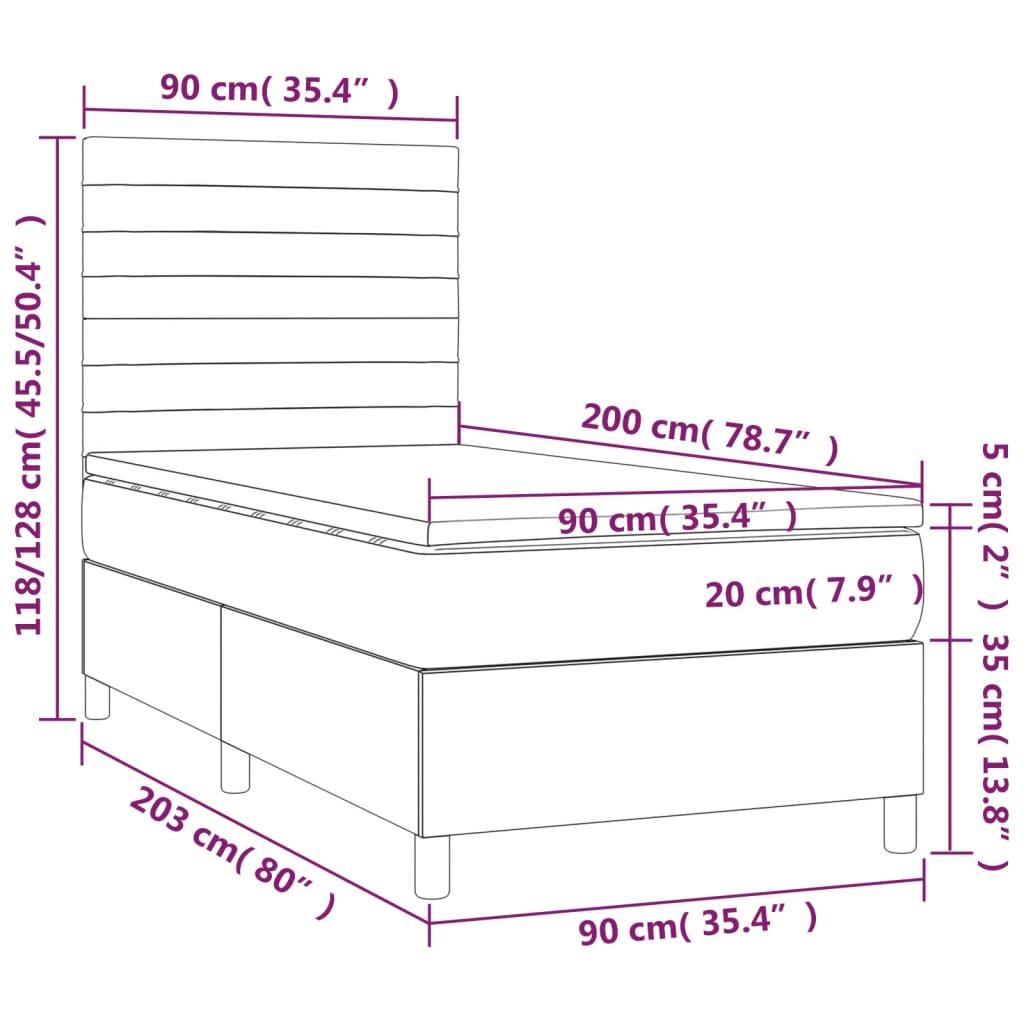 Pat box spring cu saltea, gri deschis, 90x200 cm, textil GartenMobel Dekor