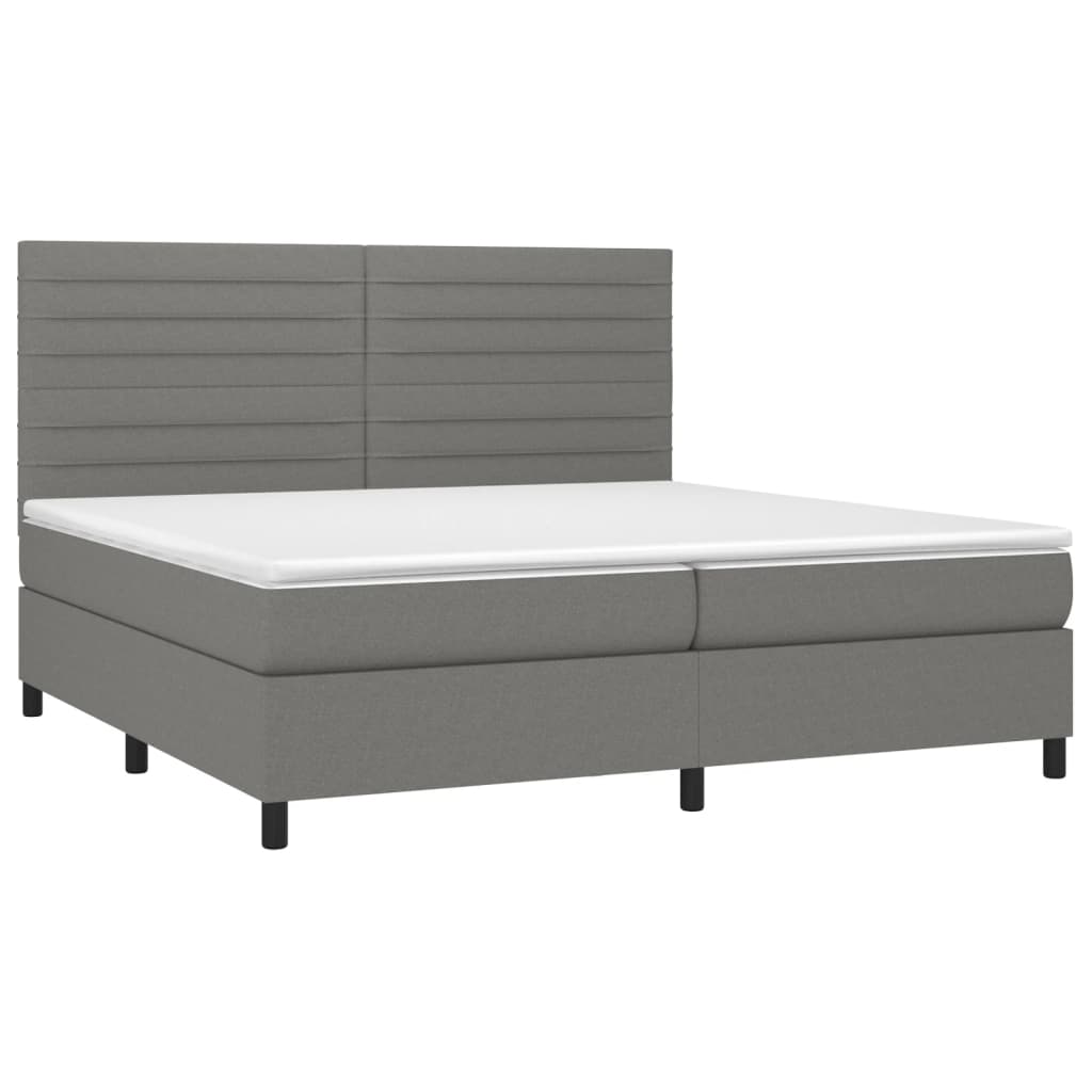 Pat box spring cu saltea, gri închis, 200x200 cm, textil GartenMobel Dekor