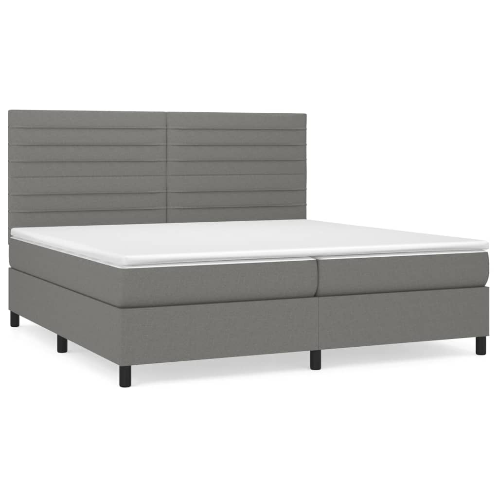 Pat box spring cu saltea, gri închis, 200x200 cm, textil GartenMobel Dekor