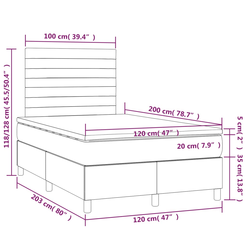 Pat box spring cu saltea, negru, 120x200 cm, textil GartenMobel Dekor
