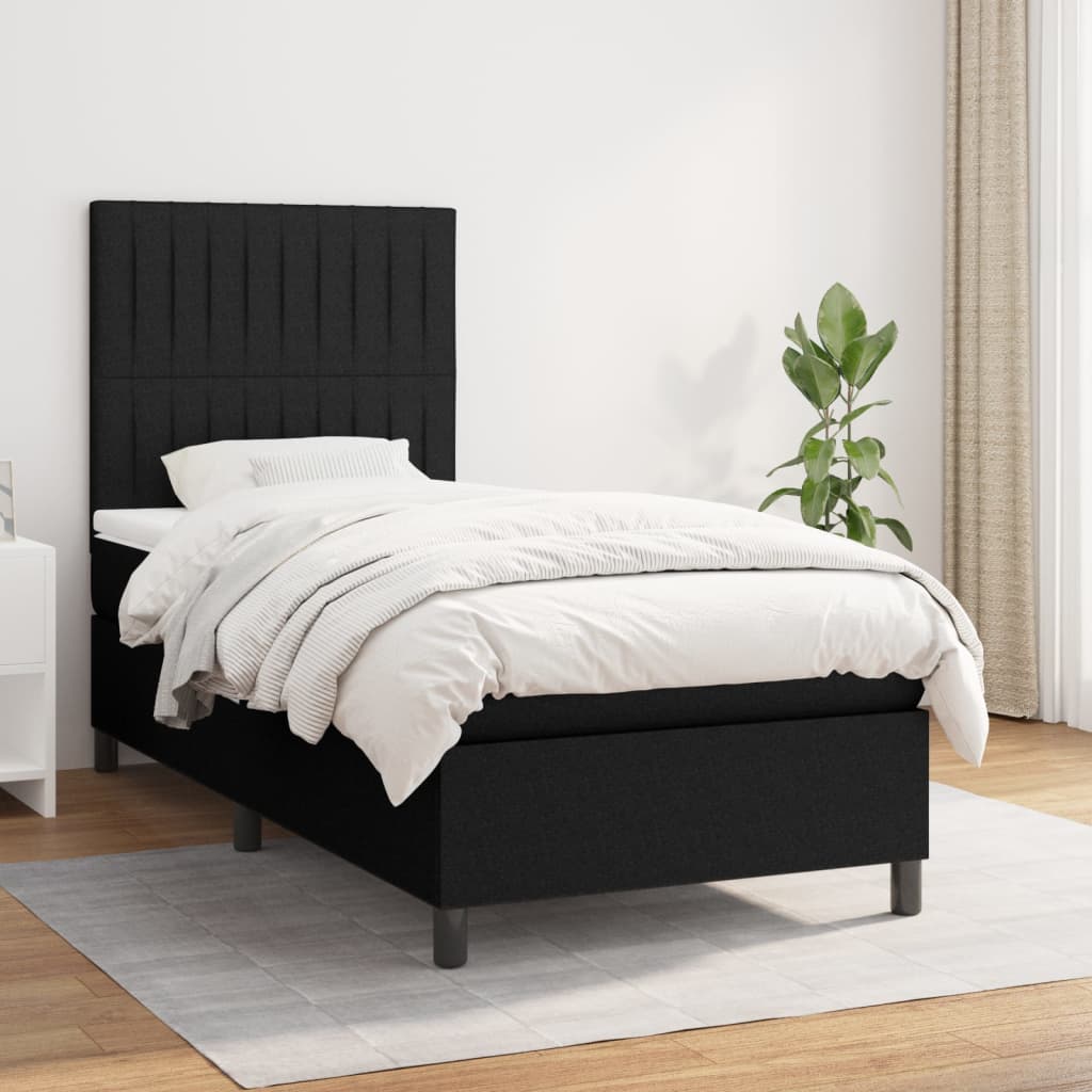 Pat box spring cu saltea, negru, 100x200 cm, textil GartenMobel Dekor