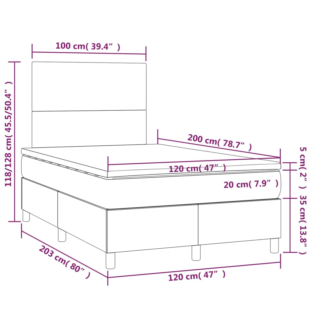 Pat box spring cu saltea, albastru închis, 120x200 cm, catifea GartenMobel Dekor