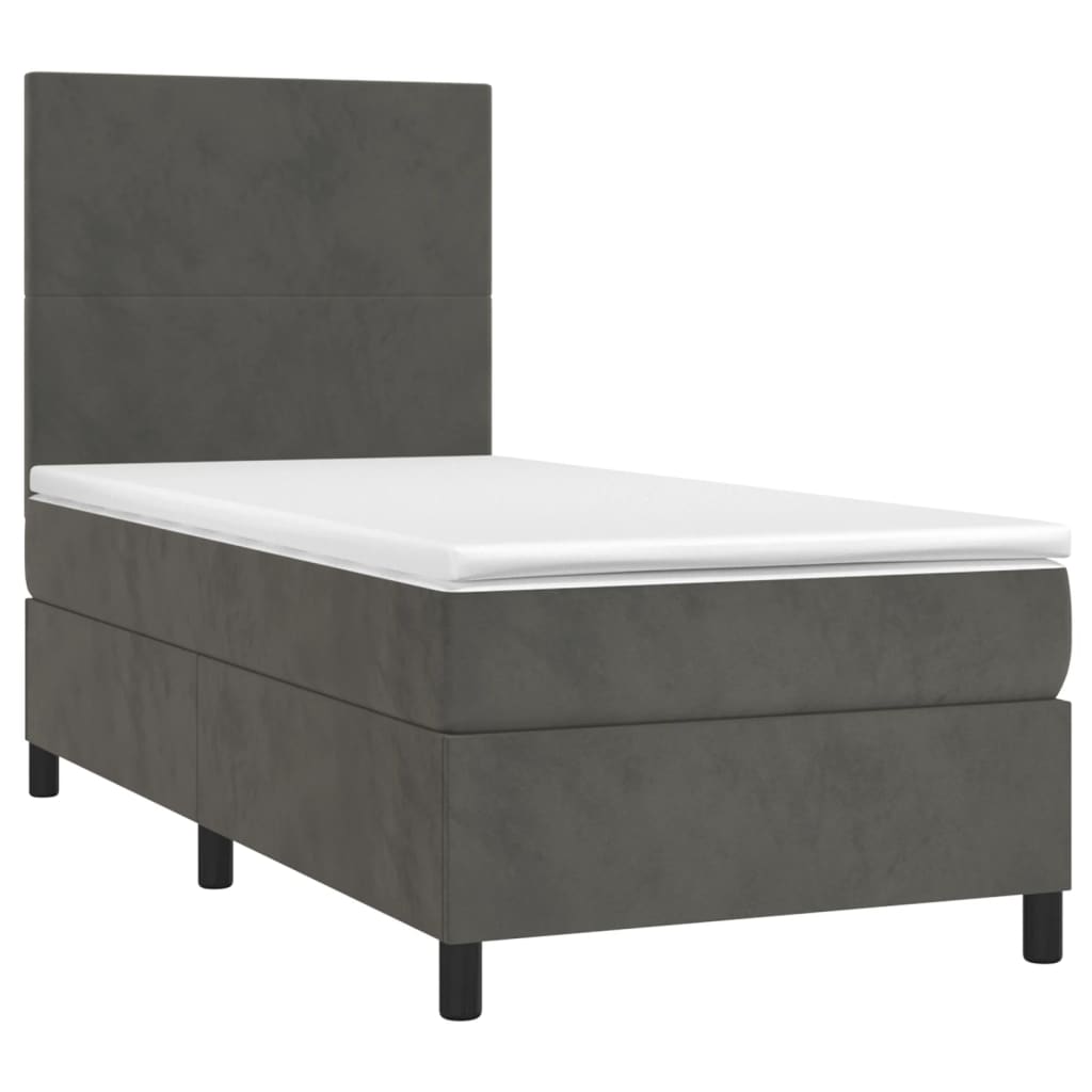 Pat box spring cu saltea, gri închis, 100x200 cm, catifea GartenMobel Dekor