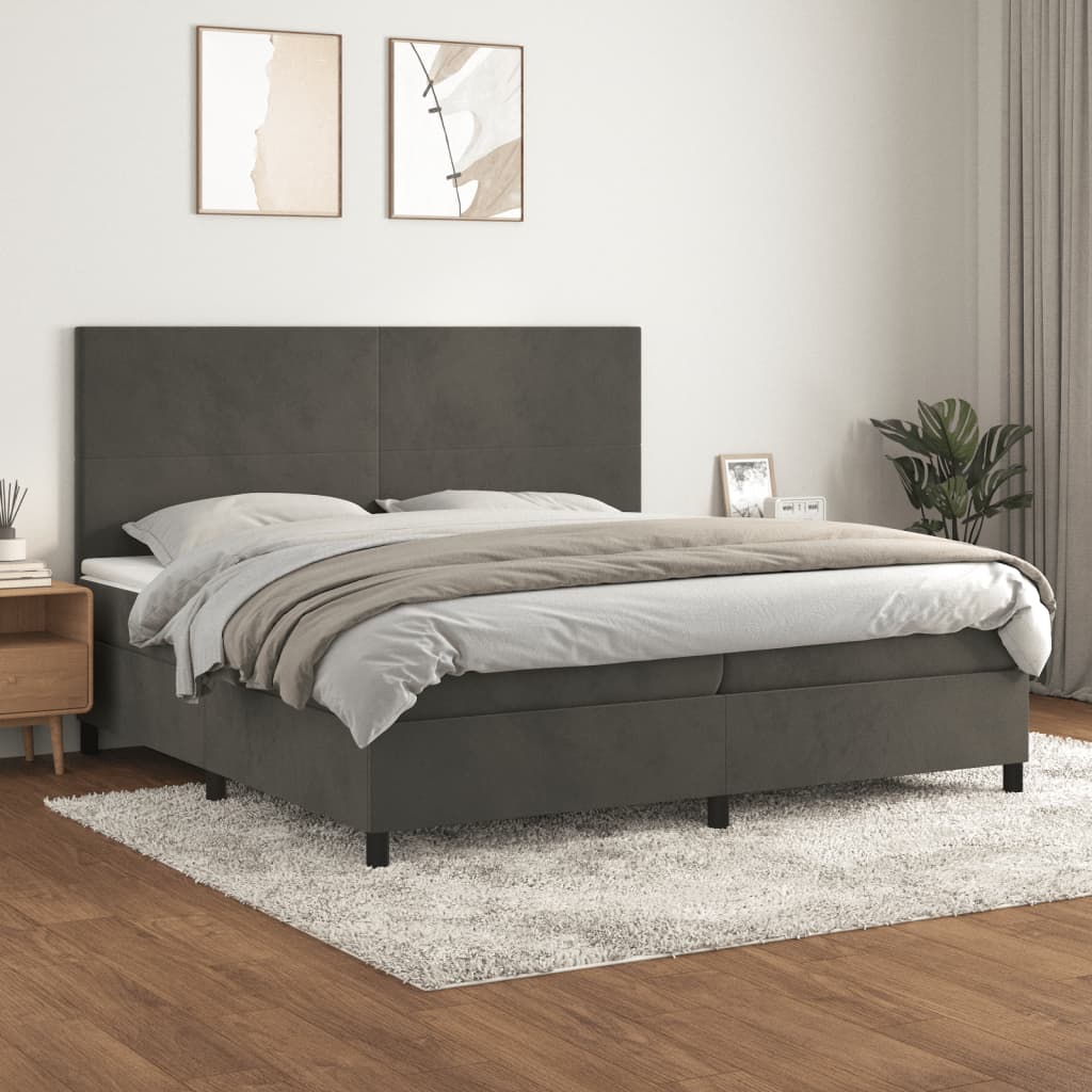 Pat box spring cu saltea, gri închis, 200x200 cm, catifea GartenMobel Dekor