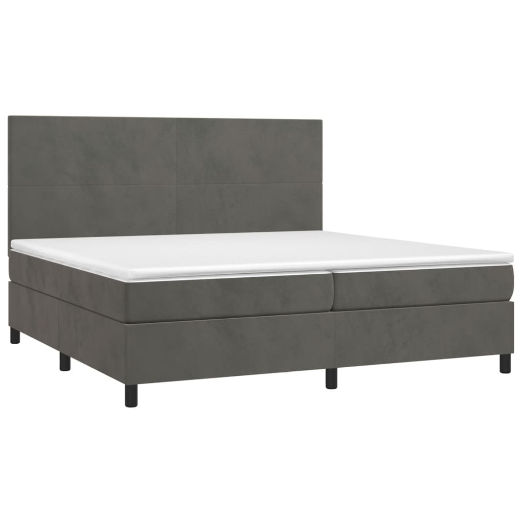 Pat box spring cu saltea, gri închis, 200x200 cm, catifea GartenMobel Dekor