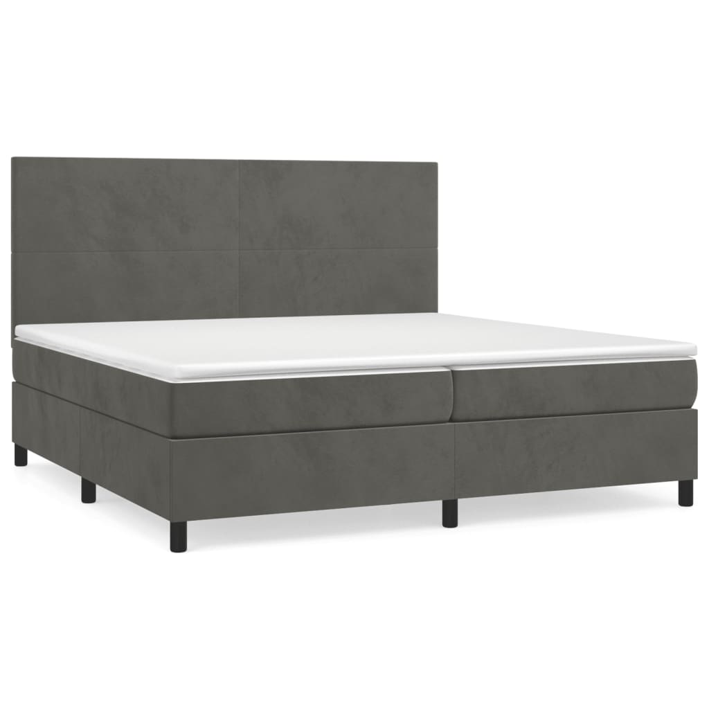 Pat box spring cu saltea, gri închis, 200x200 cm, catifea GartenMobel Dekor