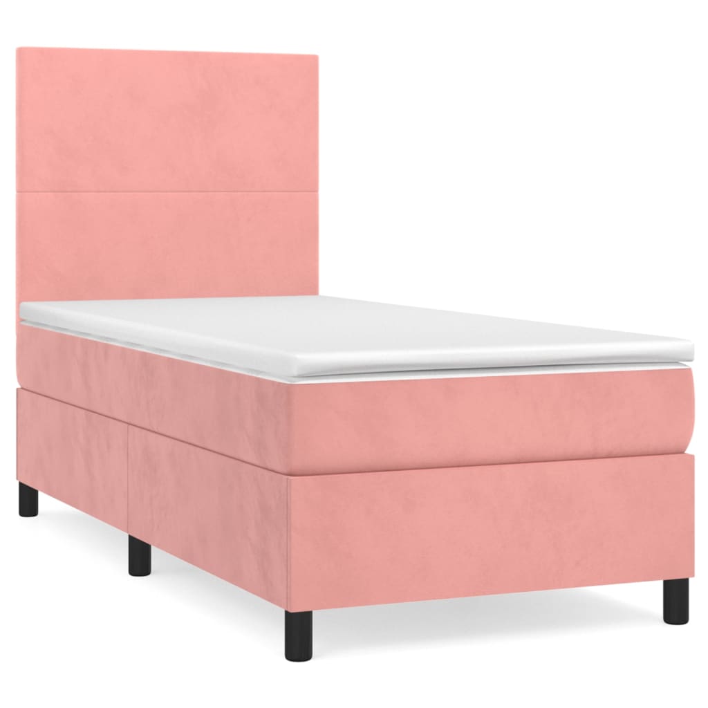 Pat box spring cu saltea, roz, 100x200 cm, catifea GartenMobel Dekor