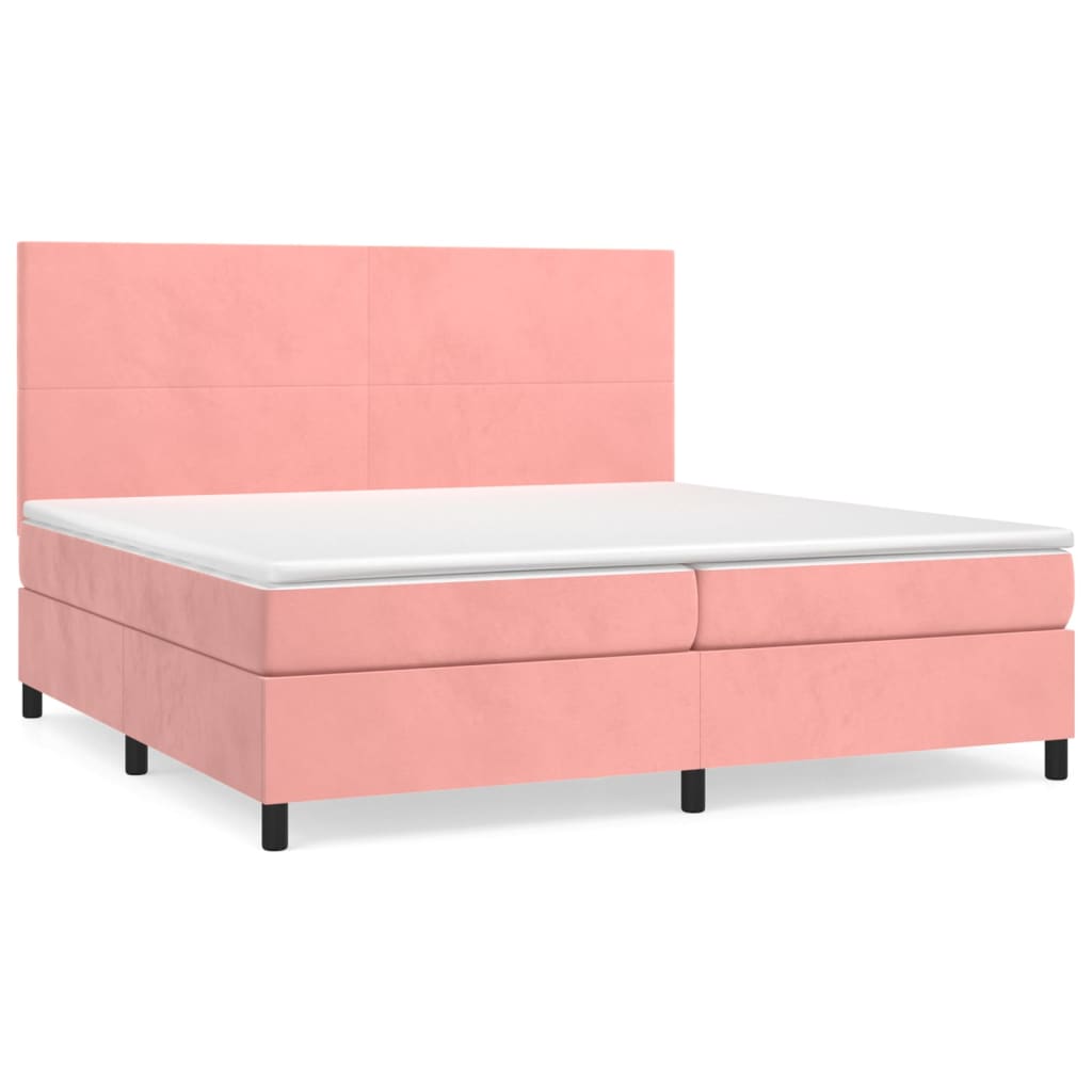 Pat box spring cu saltea, roz, 200x200 cm, catifea GartenMobel Dekor