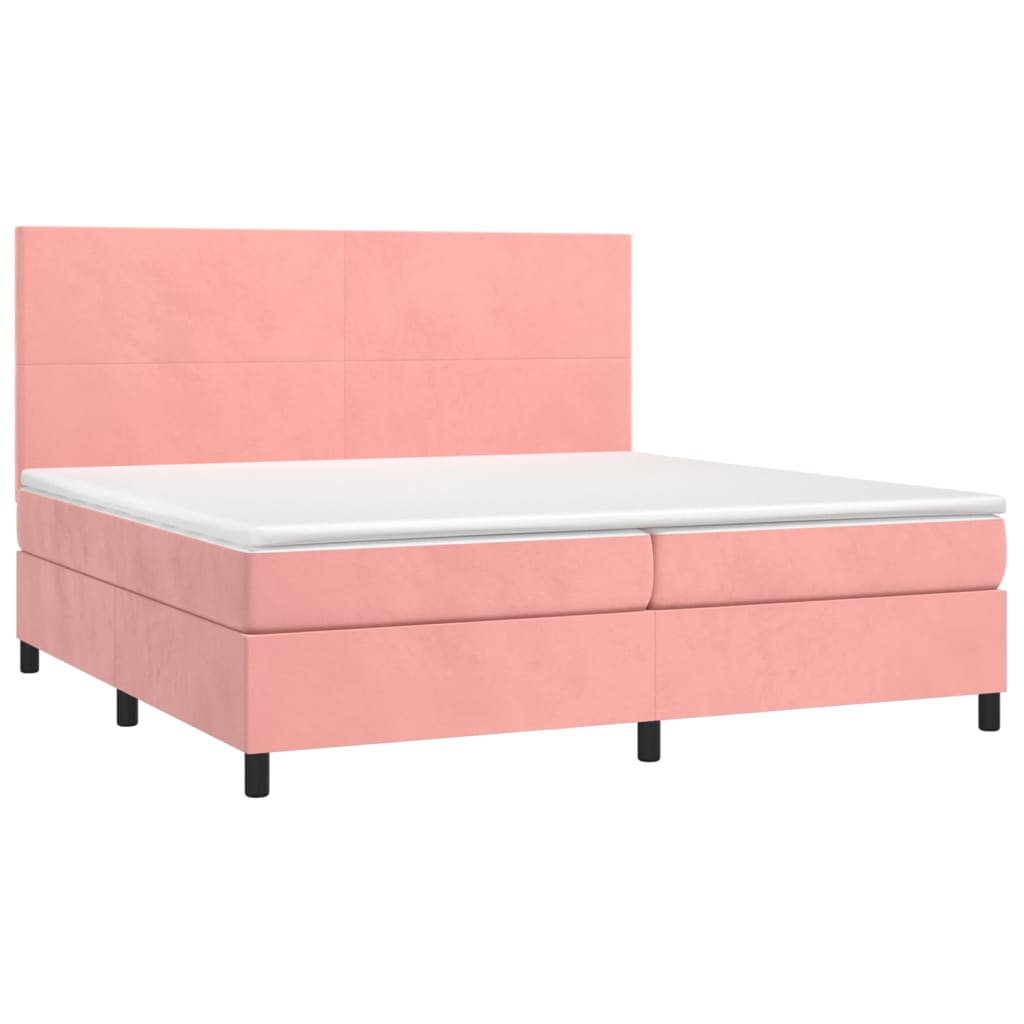 Pat box spring cu saltea, roz, 200x200 cm, catifea GartenMobel Dekor