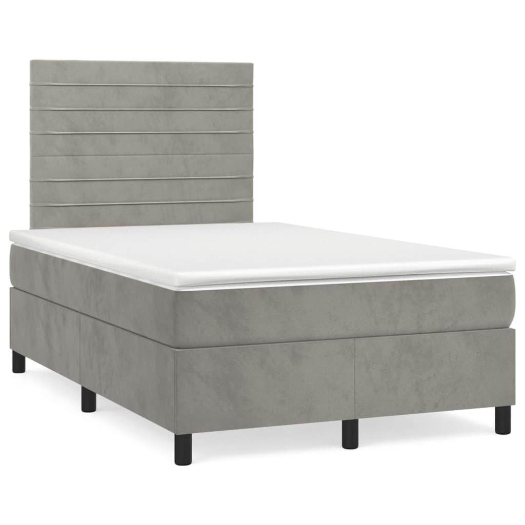 Pat box spring cu saltea, gri deschis, 120x200 cm, catifea GartenMobel Dekor