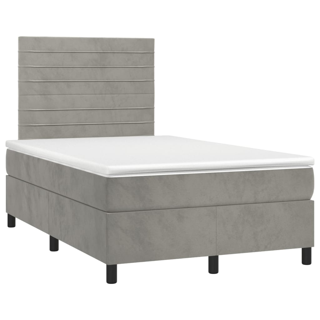 Pat box spring cu saltea, gri deschis, 120x200 cm, catifea GartenMobel Dekor