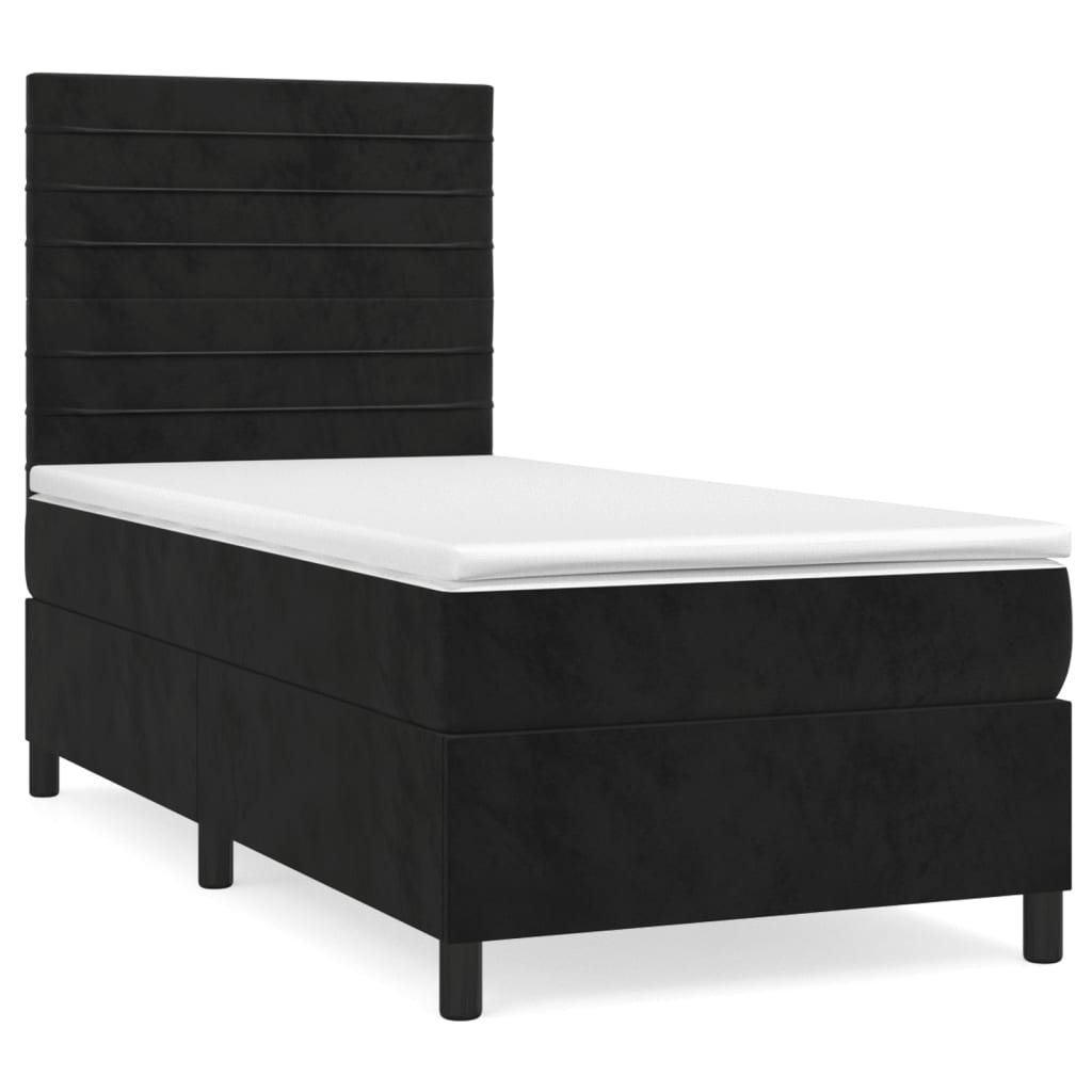 Pat box spring cu saltea, negru, 90x190 cm, catifea GartenMobel Dekor