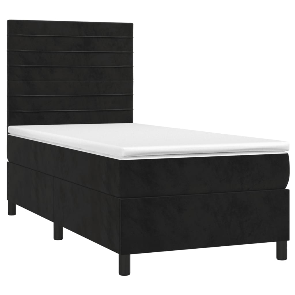 Pat box spring cu saltea, negru, 90x200 cm, catifea GartenMobel Dekor