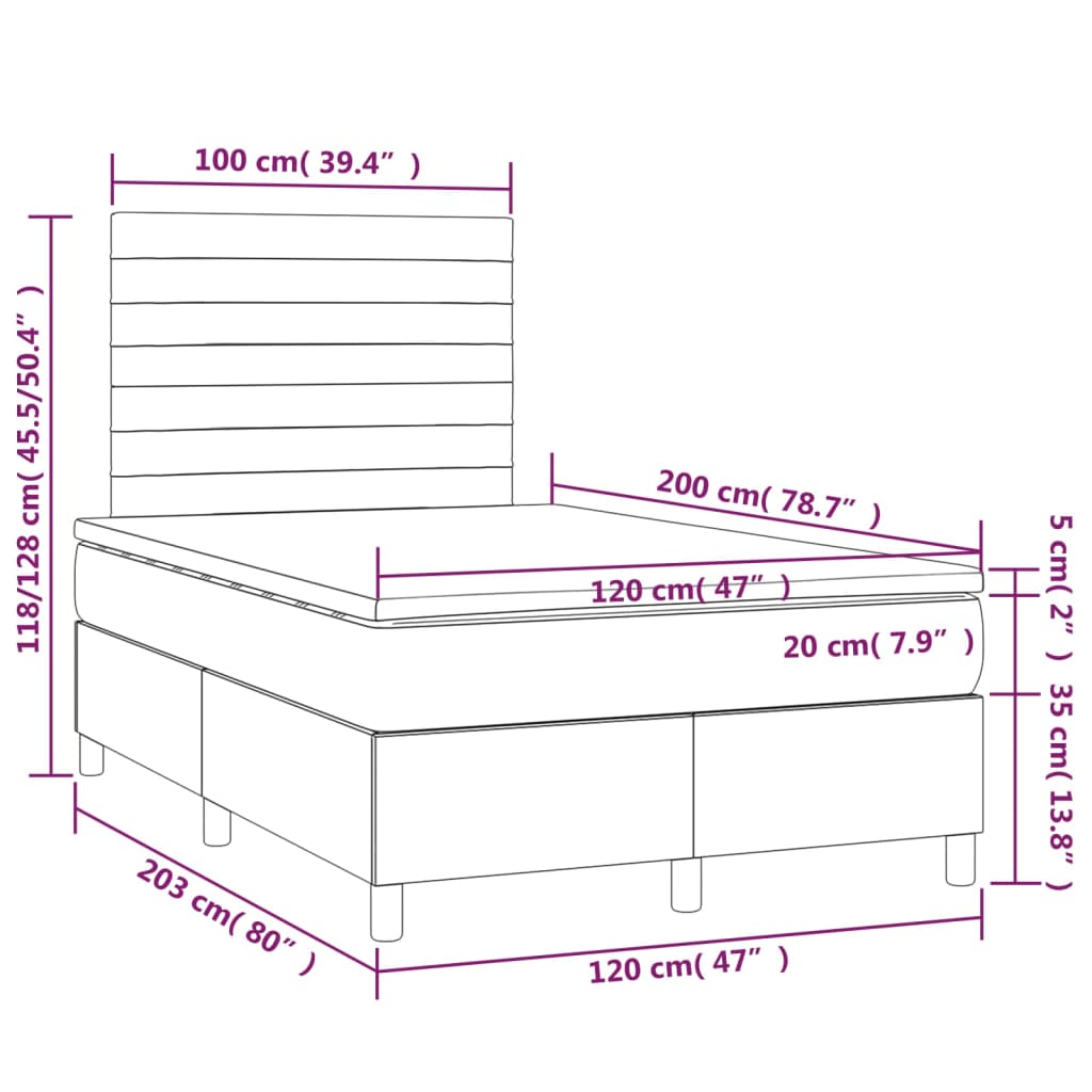 Pat box spring cu saltea, roz, 120x200 cm, catifea GartenMobel Dekor