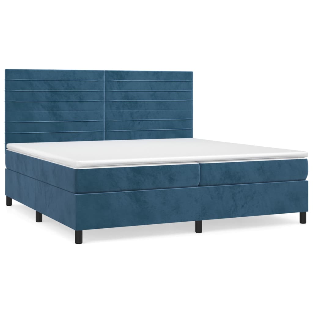 Pat box spring cu saltea, albastru închis, 200x200 cm, catifea GartenMobel Dekor