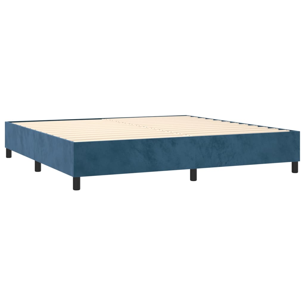 Pat box spring cu saltea, albastru închis, 200x200 cm, catifea GartenMobel Dekor