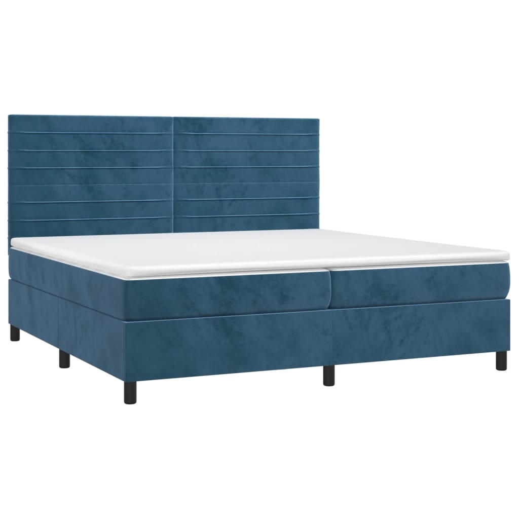 Pat box spring cu saltea, albastru închis, 200x200 cm, catifea GartenMobel Dekor