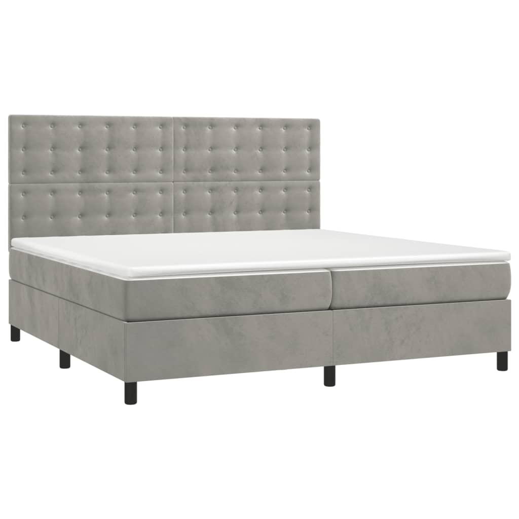 Pat box spring cu saltea, gri deschis, 200x200 cm, catifea GartenMobel Dekor