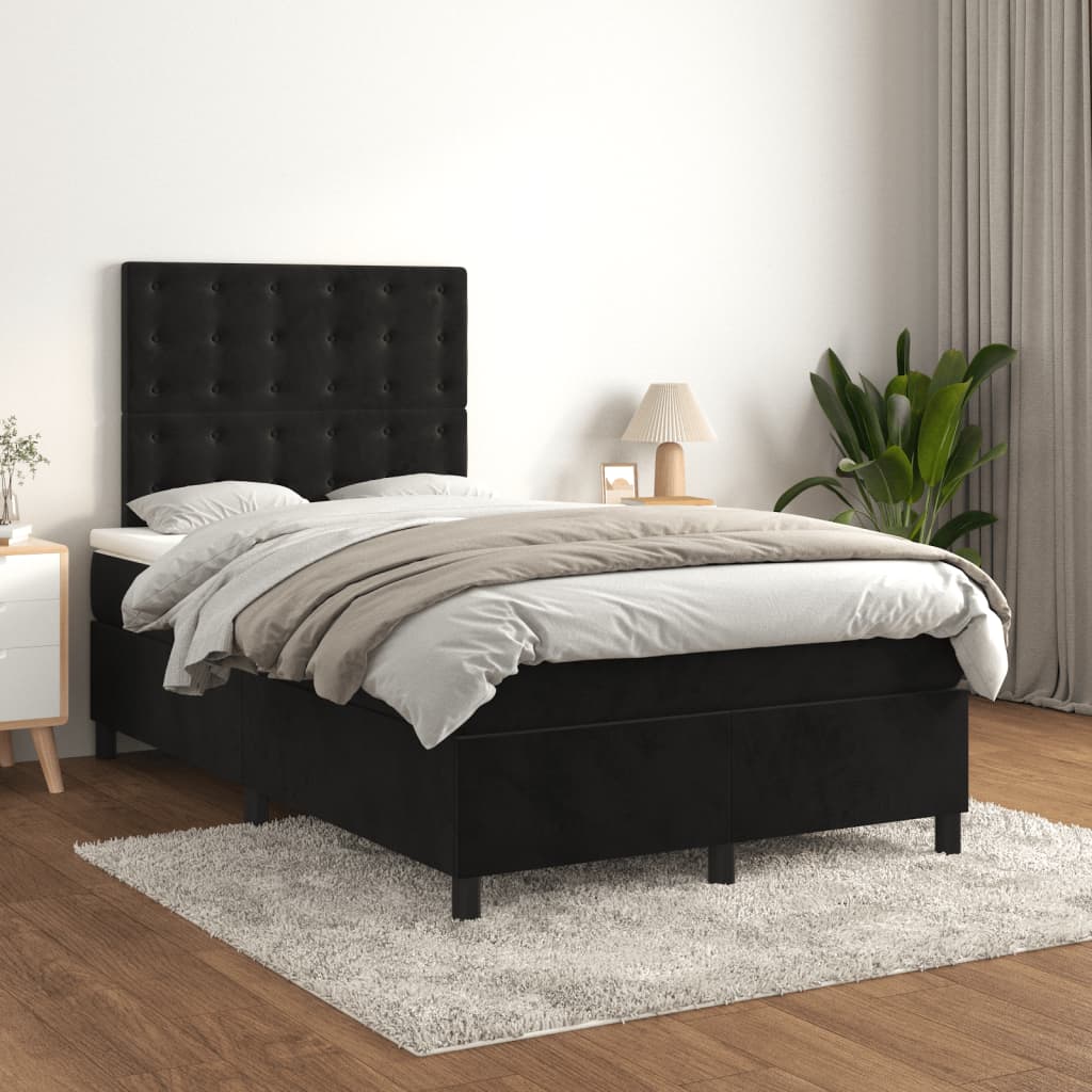 Pat box spring cu saltea, negru, 120x200 cm, catifea GartenMobel Dekor