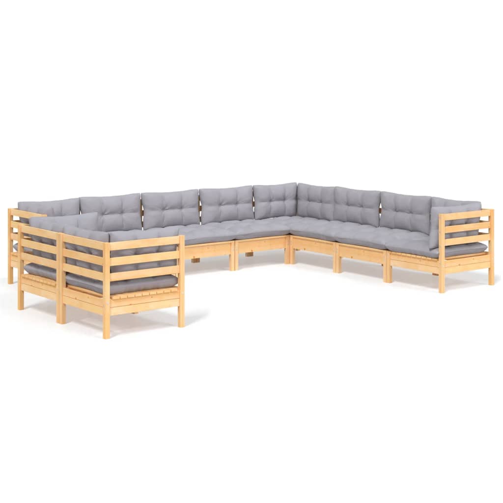 Set mobilier grădină cu perne, 10 piese, gri, lemn masiv pin GartenMobel Dekor