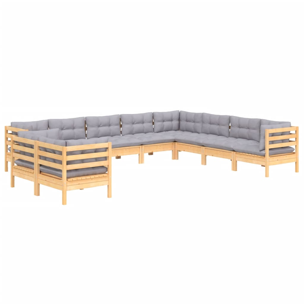 Set mobilier grădină cu perne, 10 piese, gri, lemn masiv pin GartenMobel Dekor