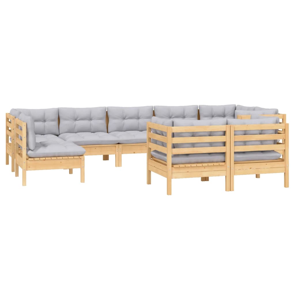 Set mobilier grădină cu perne, 9 piese, gri, lemn masiv pin GartenMobel Dekor