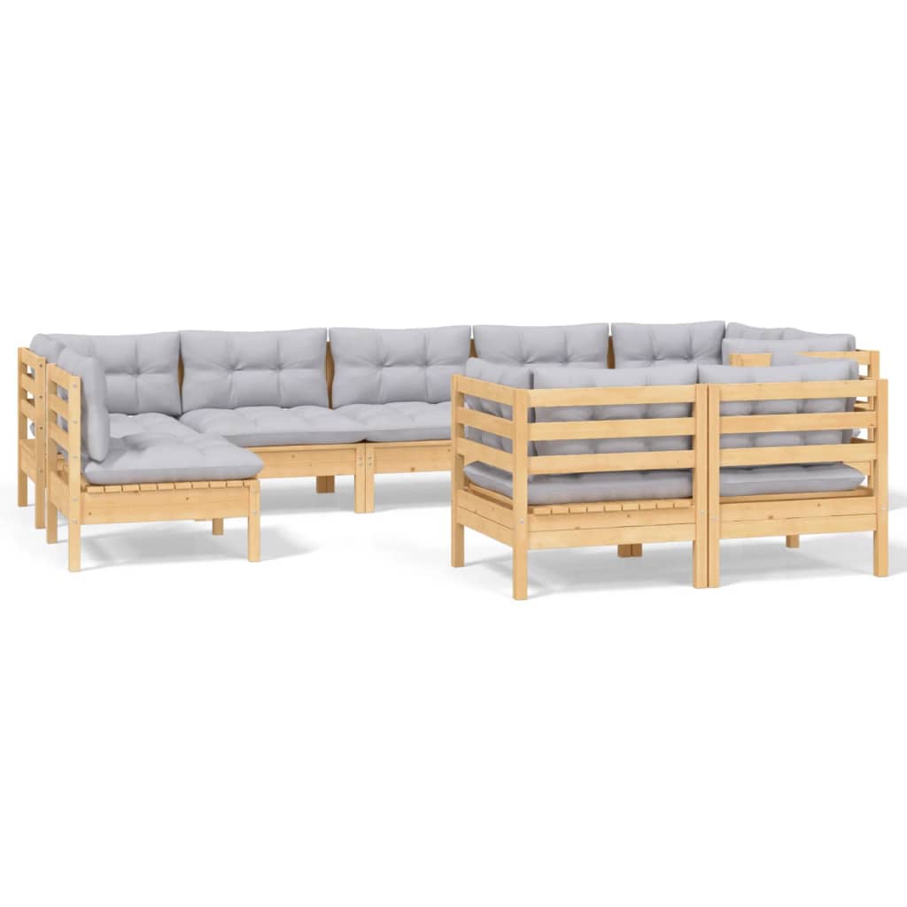 Set mobilier grădină cu perne, 9 piese, gri, lemn masiv pin GartenMobel Dekor