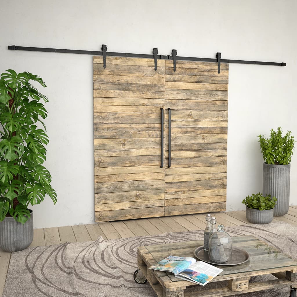 Set piese pentru uși glisante, negru, 2 x 183 cm, oțel GartenMobel Dekor