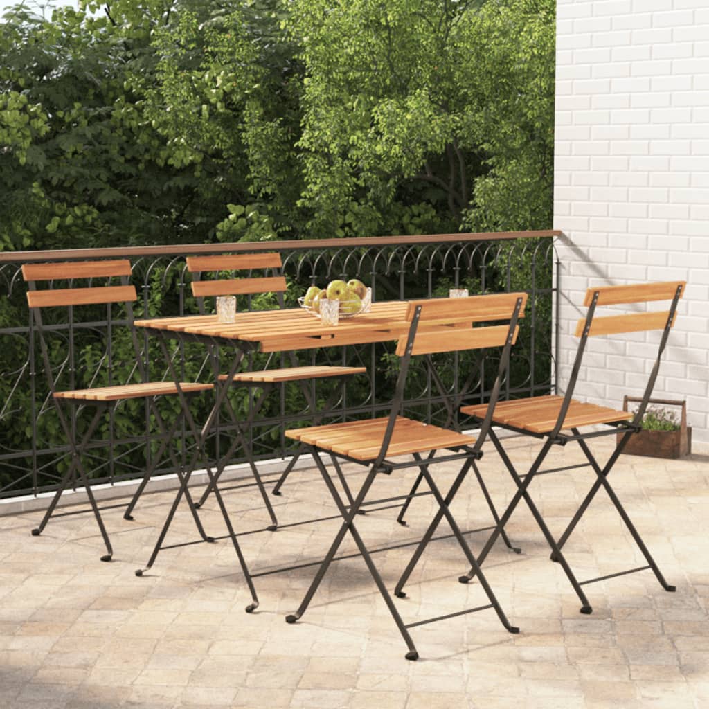 Set de bistro pliabil, 5 piese, lemn masiv de acacia și oțel GartenMobel Dekor