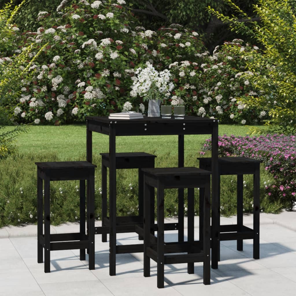 Set mobilier bar de grădină, 5 piese, negru, lemn masiv de pin GartenMobel Dekor