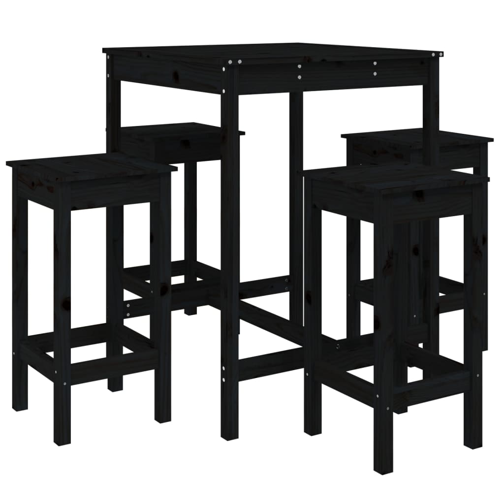 Set mobilier bar de grădină, 5 piese, negru, lemn masiv de pin GartenMobel Dekor