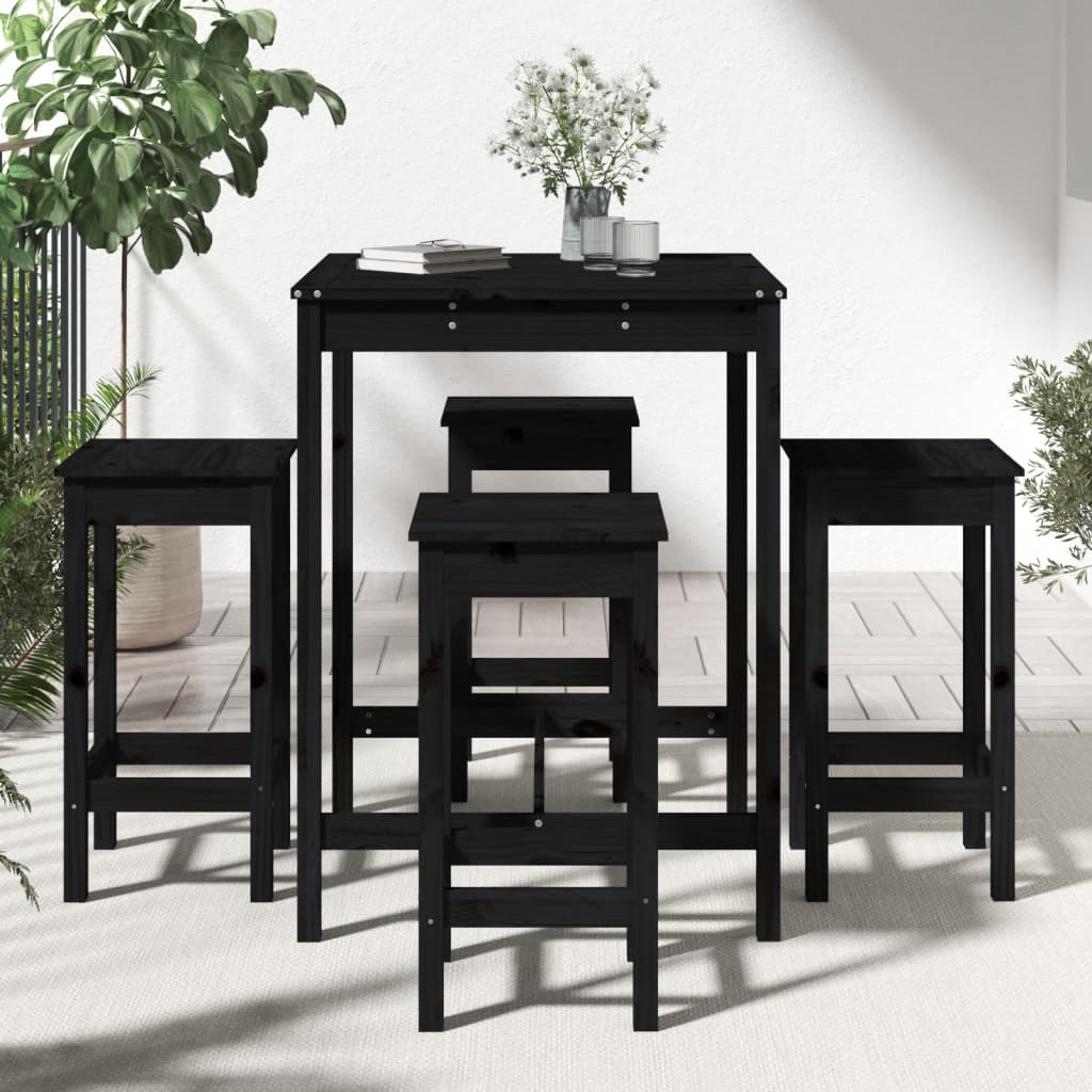 Set mobilier bar de grădină, 5 piese, negru, lemn masiv de pin GartenMobel Dekor