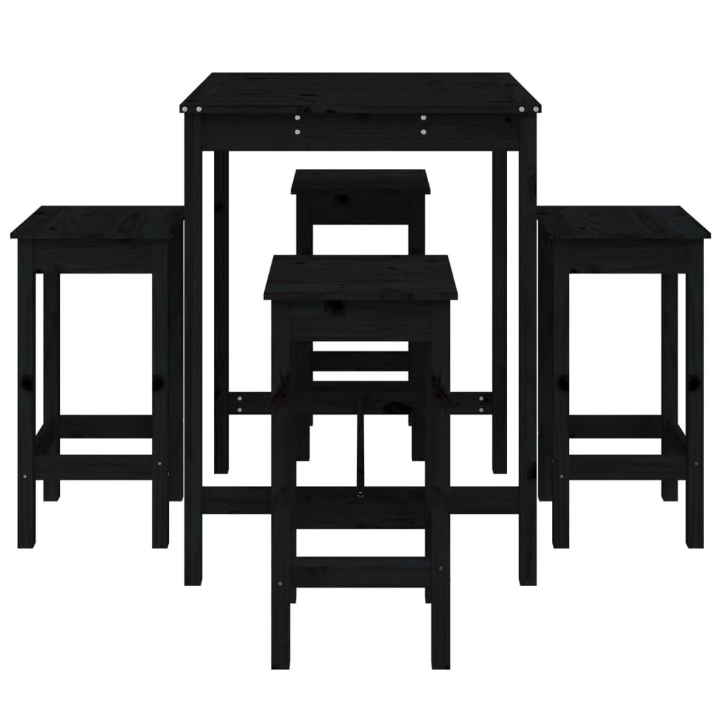 Set mobilier bar de grădină, 5 piese, negru, lemn masiv de pin GartenMobel Dekor