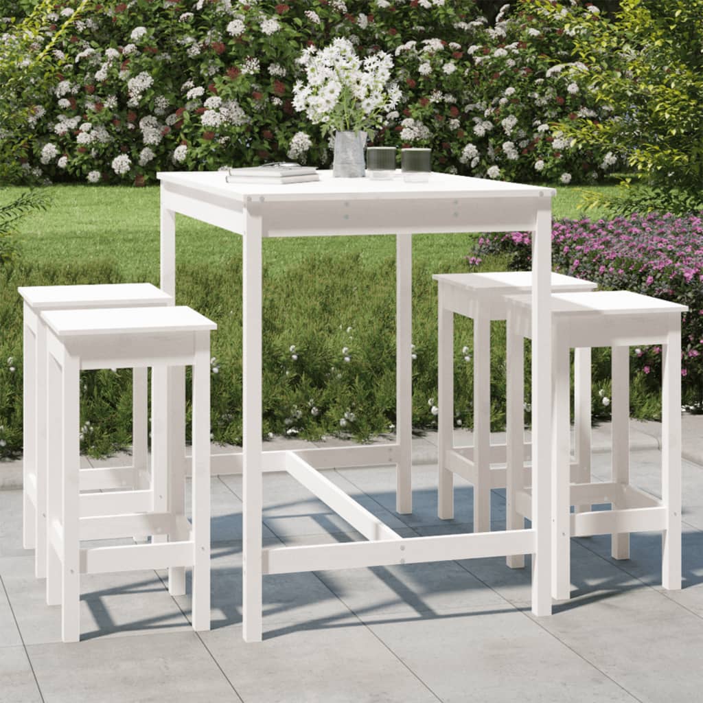 Set mobilier de bar pentru grădină, 5 piese,alb, lemn masiv pin GartenMobel Dekor