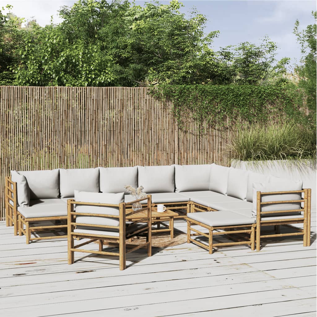 Set mobilier de grădină cu perne gri deschis, 12 piese, bambus GartenMobel Dekor