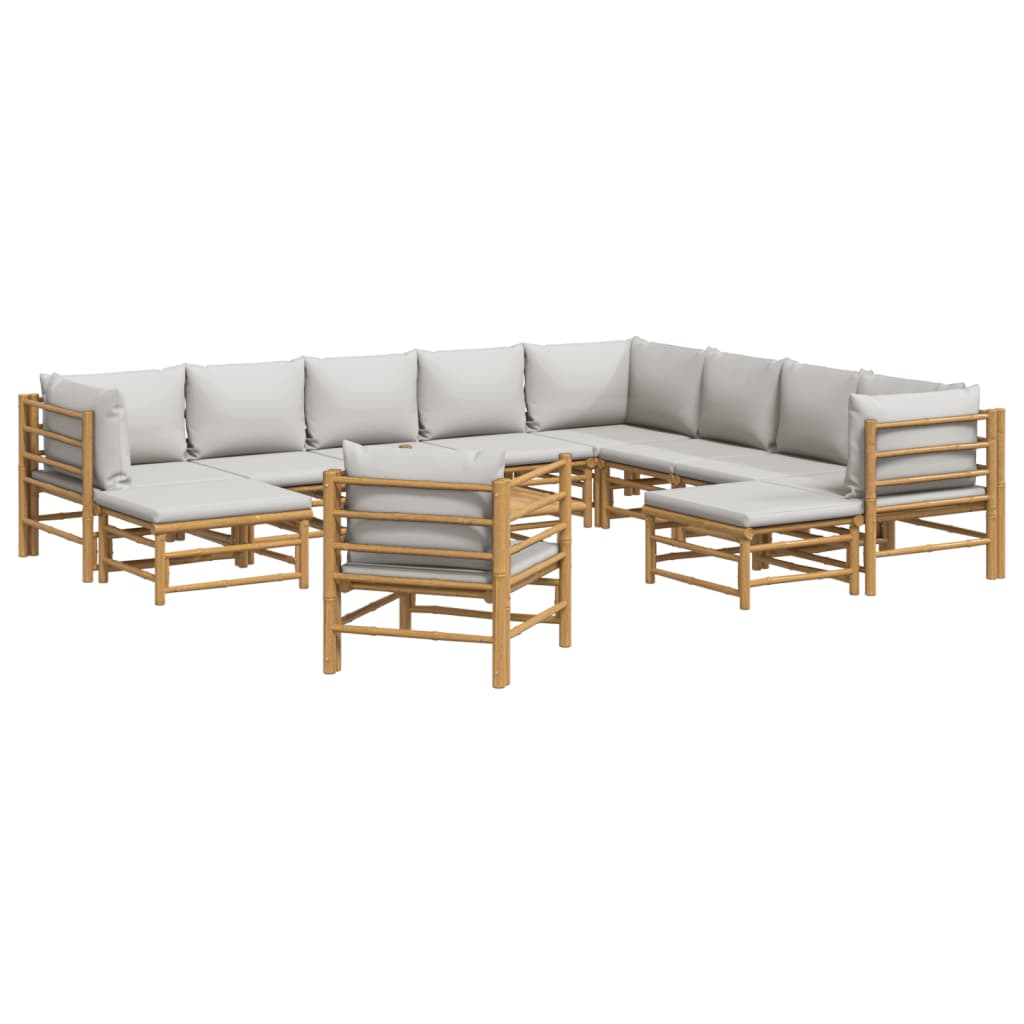 Set mobilier de grădină cu perne gri deschis, 12 piese, bambus GartenMobel Dekor