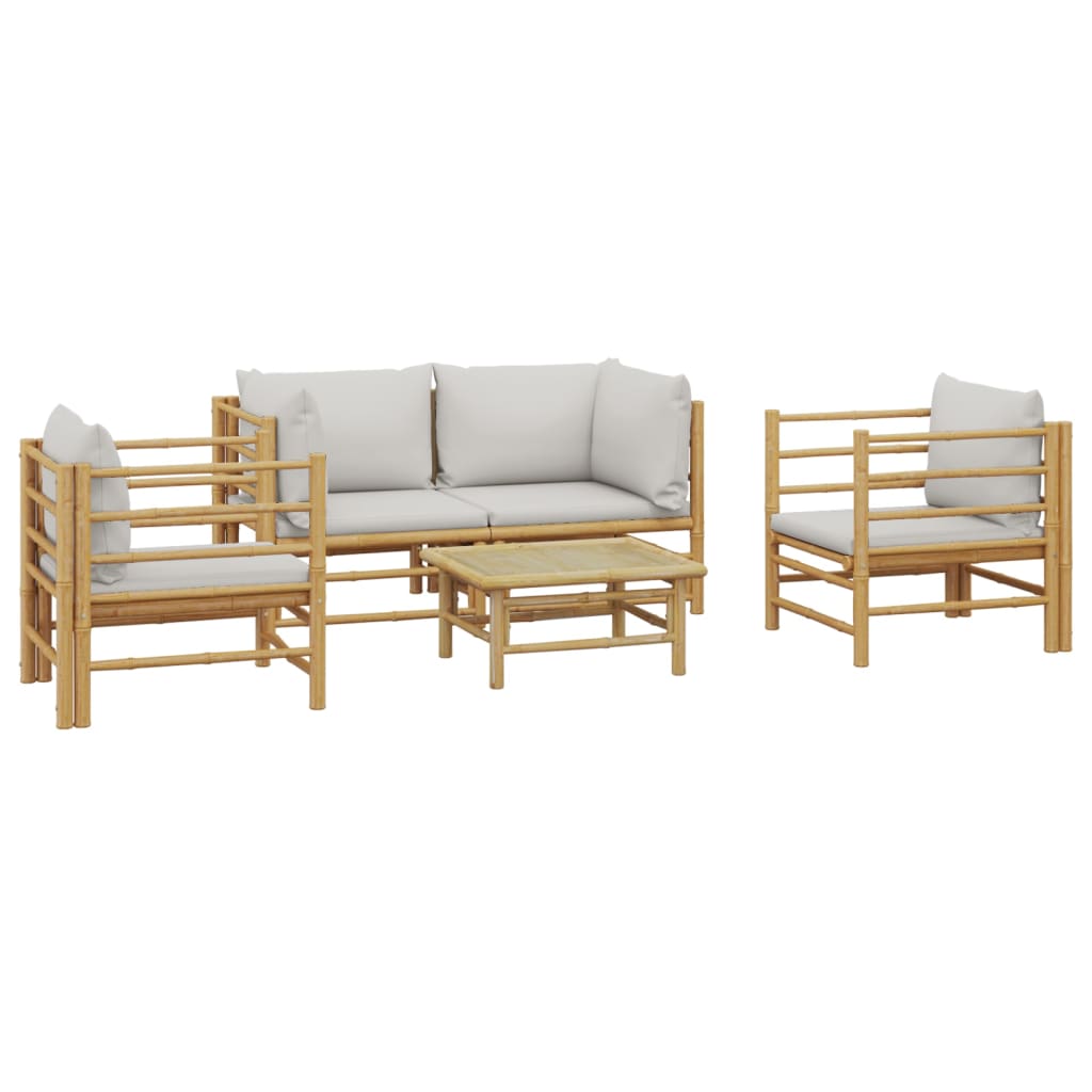 Set mobilier de grădină cu perne gri deschis, 5 piese, bambus GartenMobel Dekor