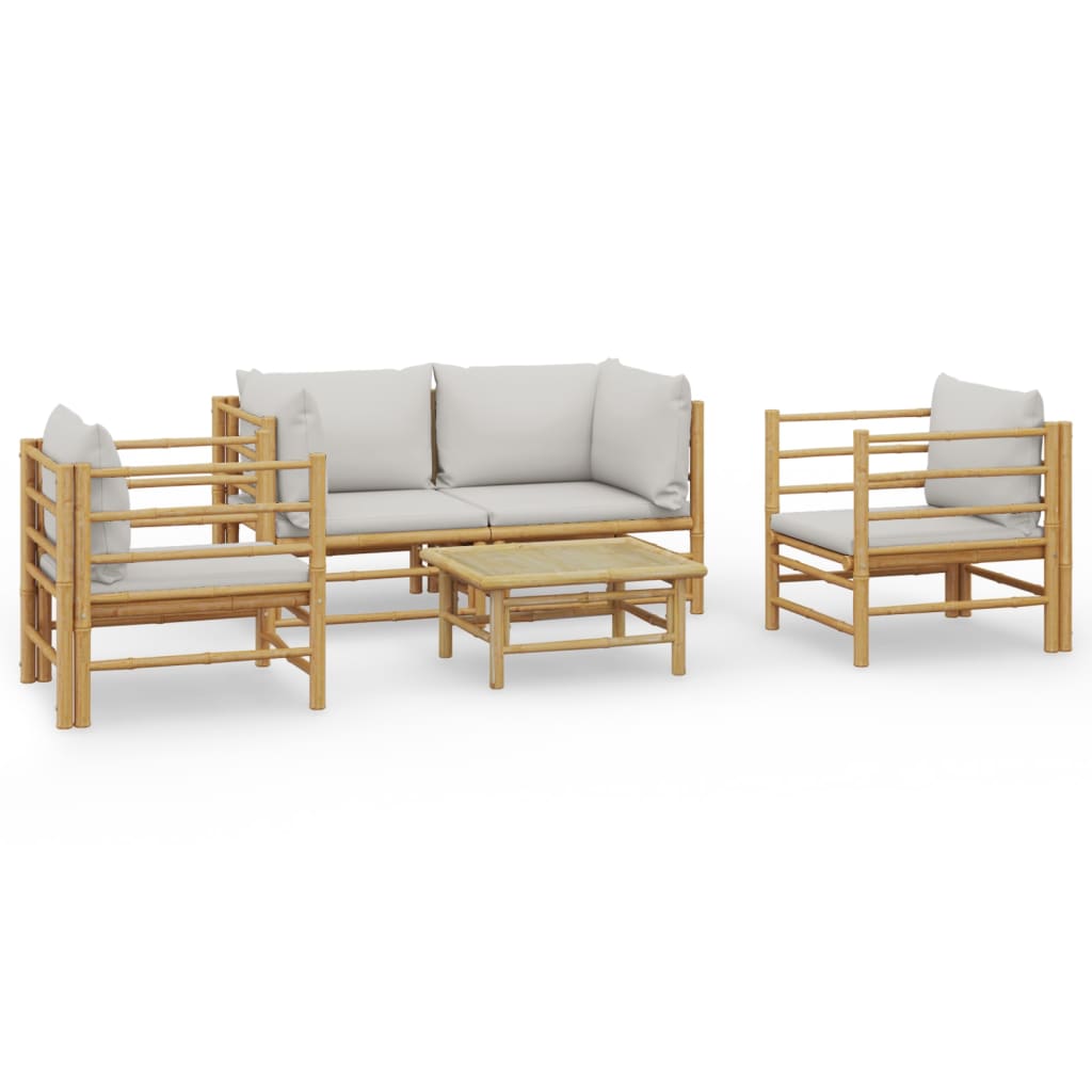 Set mobilier de grădină cu perne gri deschis, 5 piese, bambus GartenMobel Dekor