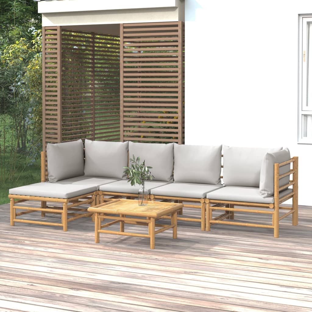 Set mobilier de grădină cu perne gri deschis, 6 piese, bambus GartenMobel Dekor