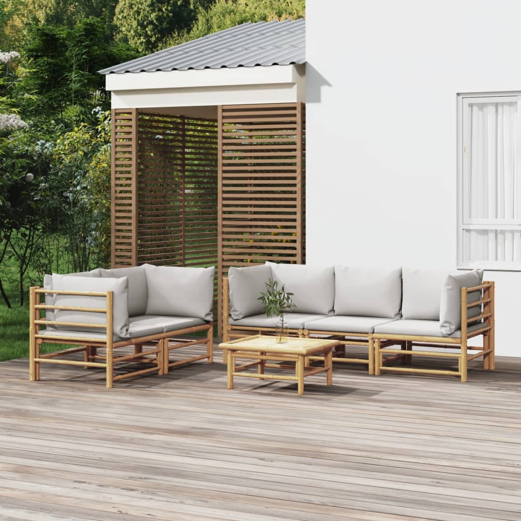 Set mobilier de grădină cu perne gri deschis, 6 piese, bambus GartenMobel Dekor