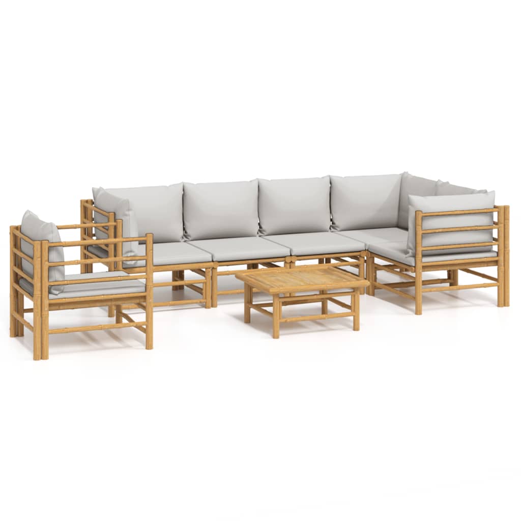 Set mobilier de grădină cu perne gri deschis, 7 piese, bambus GartenMobel Dekor