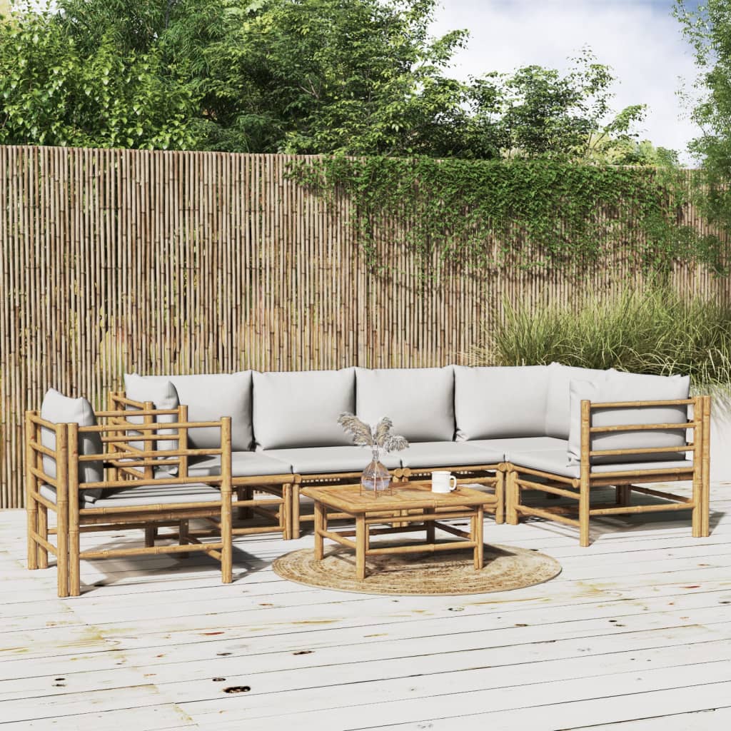 Set mobilier de grădină cu perne gri deschis, 7 piese, bambus GartenMobel Dekor