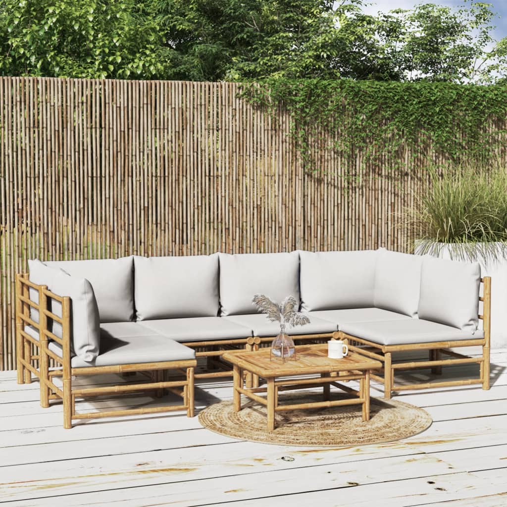 Set mobilier de grădină cu perne gri deschis, 7 piese, bambus GartenMobel Dekor