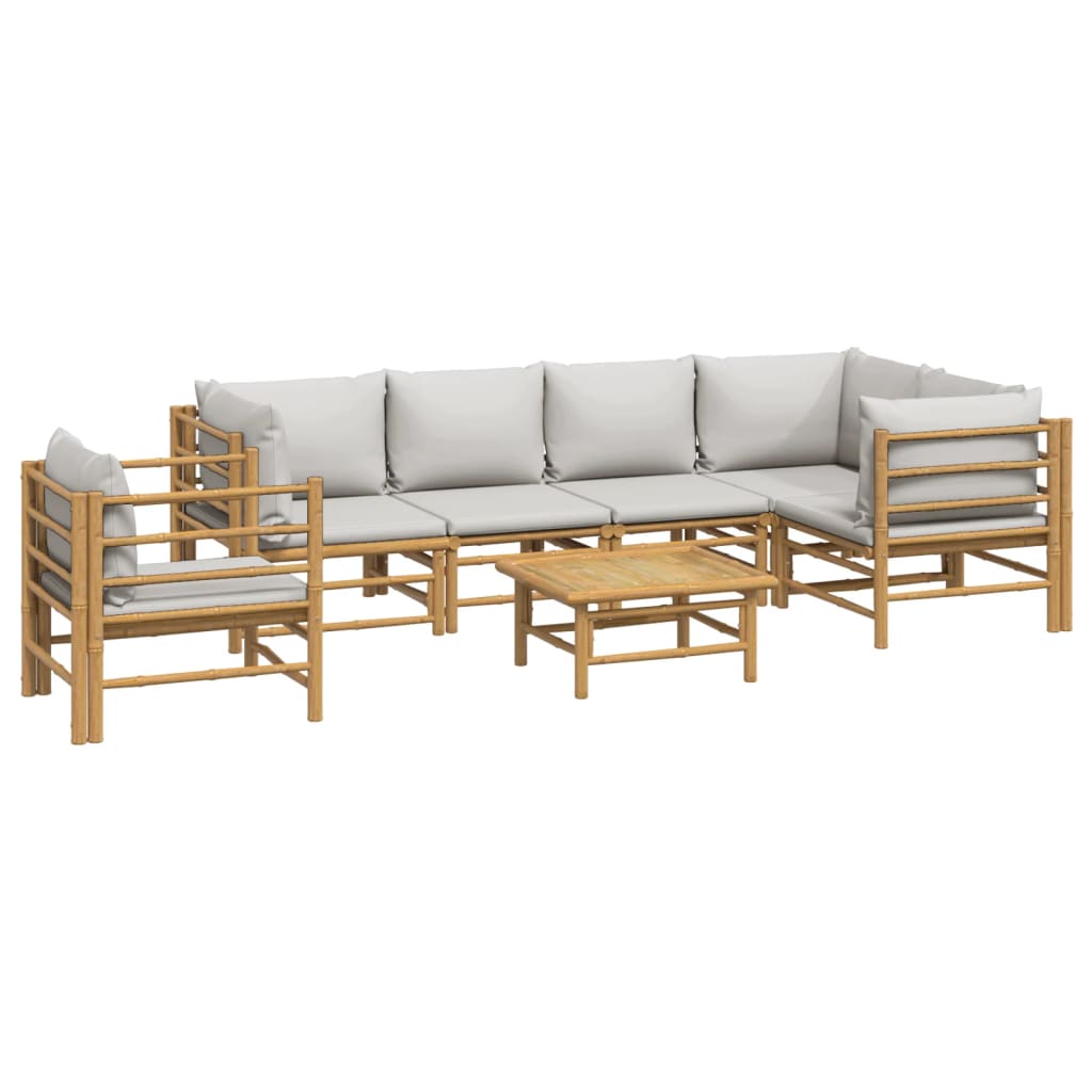 Set mobilier de grădină cu perne gri deschis, 7 piese, bambus GartenMobel Dekor
