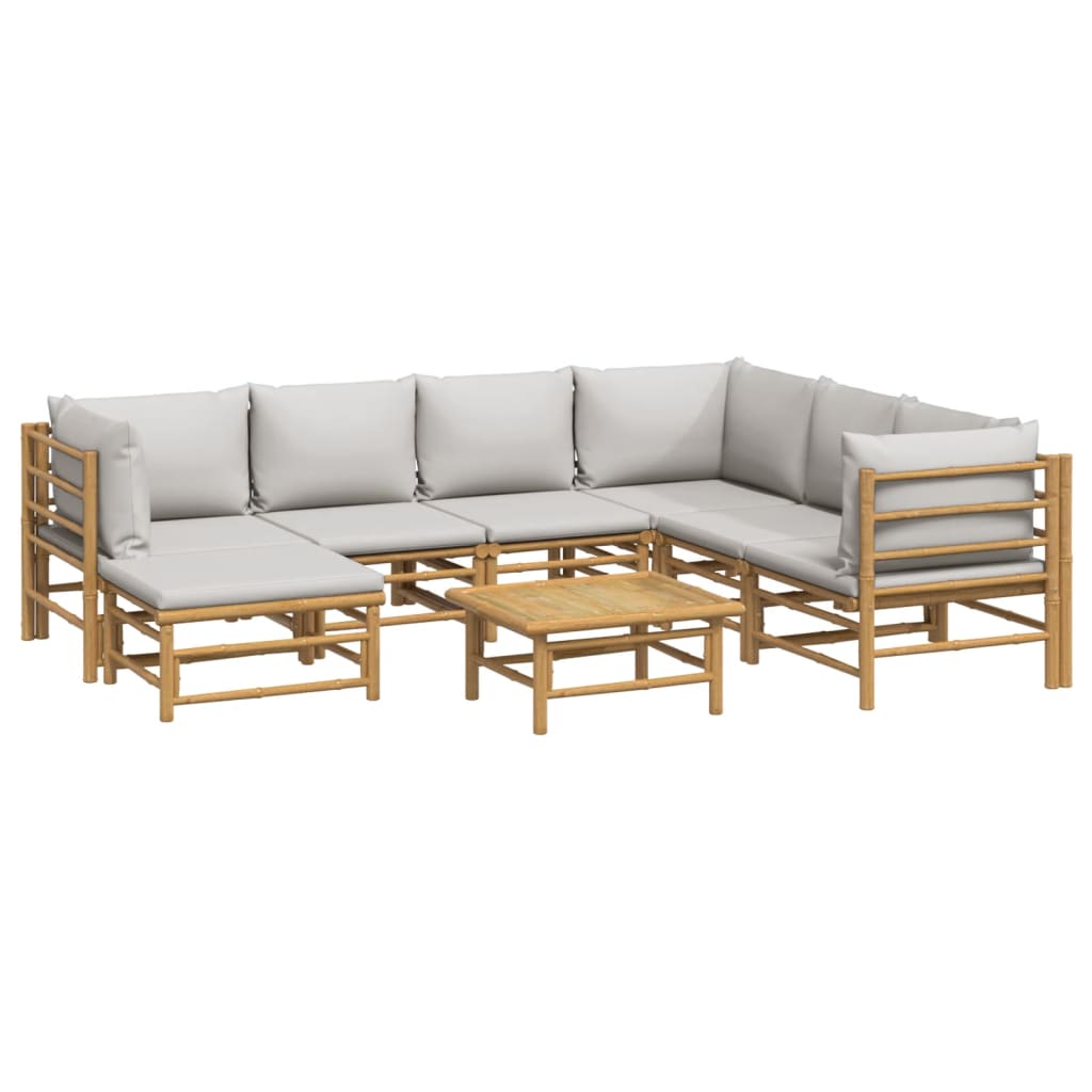 Set mobilier de grădină cu perne gri deschis, 8 piese, bambus GartenMobel Dekor