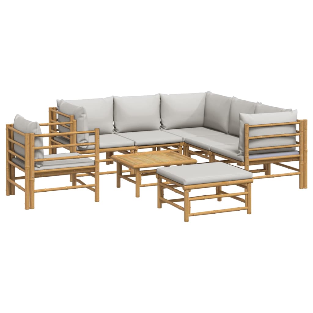 Set mobilier de grădină cu perne gri deschis, 8 piese, bambus GartenMobel Dekor