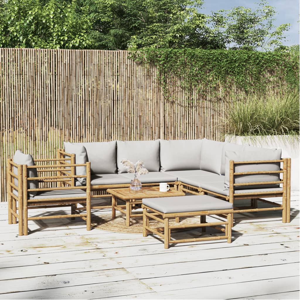 Set mobilier de grădină cu perne gri deschis, 8 piese, bambus GartenMobel Dekor