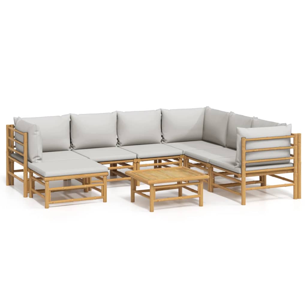 Set mobilier de grădină cu perne gri deschis, 8 piese, bambus GartenMobel Dekor